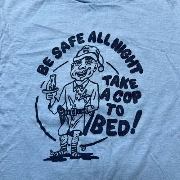 Vintage 70s 80s Cop Police Propaganda Take A Cop To Bed T Shirt Ched Tag Large - Picture 2 of 7